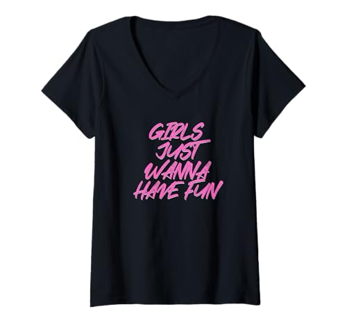 Damen Mädchen wollen einfach Spaß haben T-Shirt mit V-Ausschnitt von retro graphic Design For Women and girls Gifts