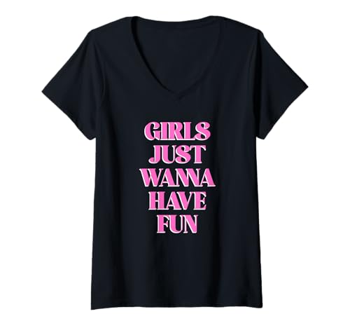 Damen Mädchen wollen einfach Spaß haben T-Shirt mit V-Ausschnitt von retro graphic Design For Women and girls Gifts