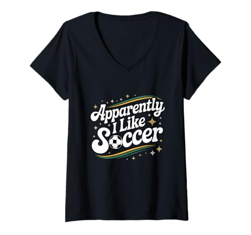 Damen Anscheinend mag ich Soccer retro groovy T-Shirt mit V-Ausschnitt Damen Anscheinend mag ich Soccer retro groovy T-Shirt mit V-Ausschnitt von retro groovy Funny Apparently I Like Soccer