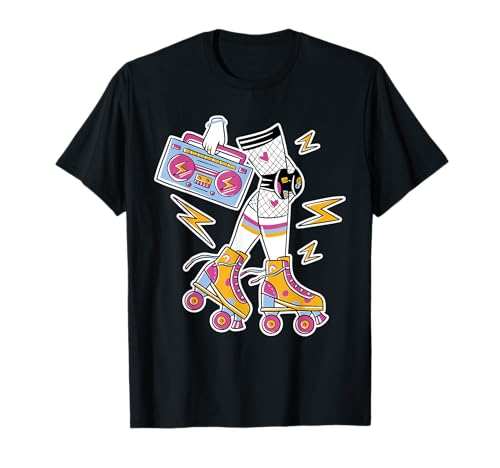 Cooles 80er Jahre Retro Mädchen Rollschuh mit Boombox Musikliebhaber T-Shirt Cooles 80er Jahre Retro Mädchen Rollschuh mit Boombox Musikliebhaber T-Shirt von retro music lover outfit