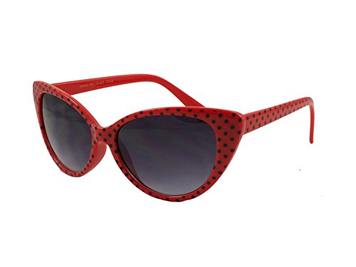 retroUV® - Tupfen Katzenauge Frauen Mod Mode Super Cat Sonnenbrille (Rot Schwarz-Punkt mit retroUV® Beutel) von retroUV