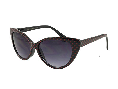 retroUV® - Tupfen Katzenauge Frauen Mod Mode Super Cat Sonnenbrille (Schwarz Rot-Punkt mit retroUV® Beutel) von retroUV