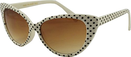 retroUV® - Tupfen Katzenauge Frauen Mod Mode Super Cat Sonnenbrille (Weiß Schwarz-Punkt mit retroUV® Beutel) von retroUV