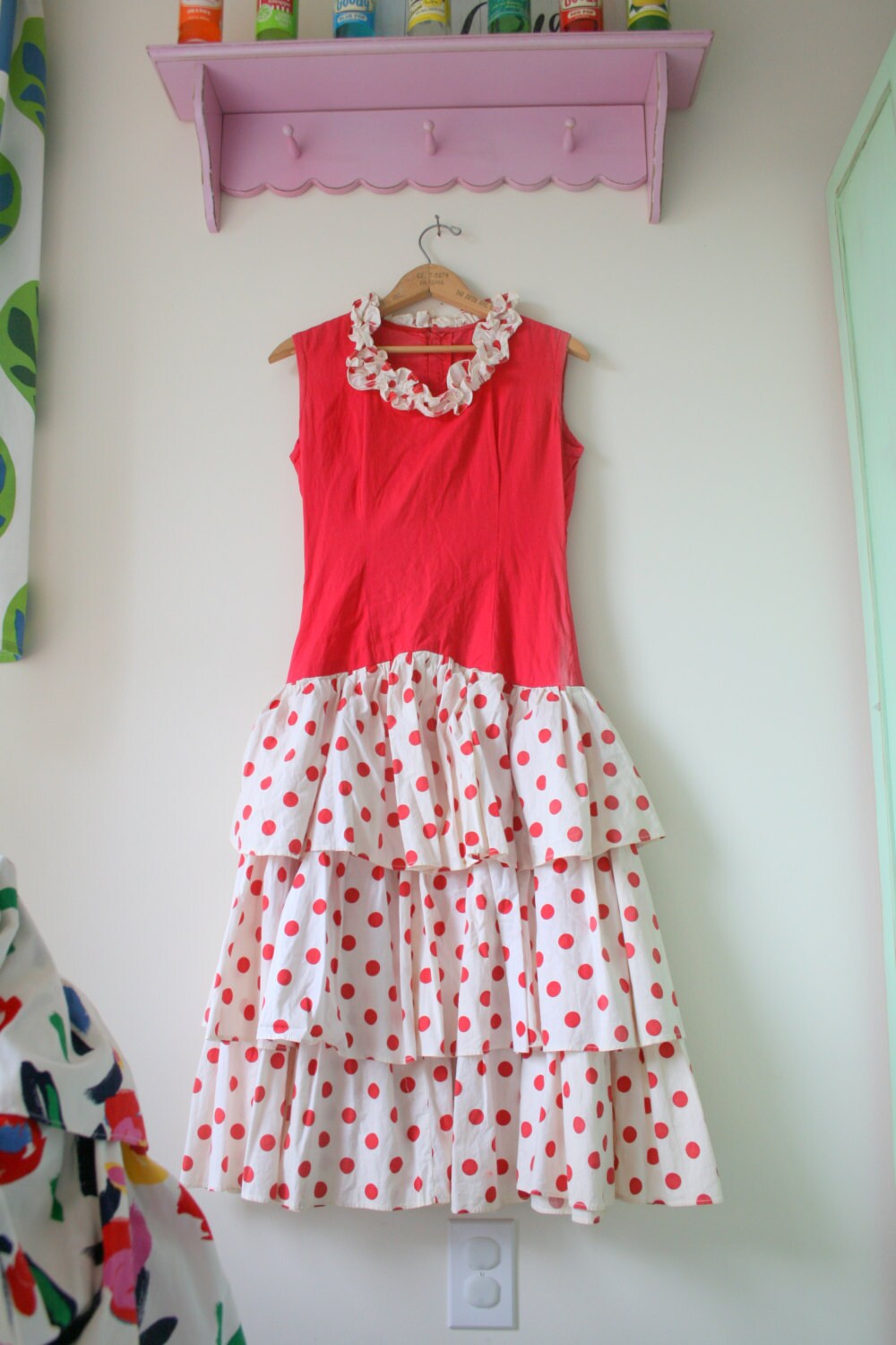 1960Er Jahre Rüschenkleid Rot Gepunktet Mod Partykleid von retroandme