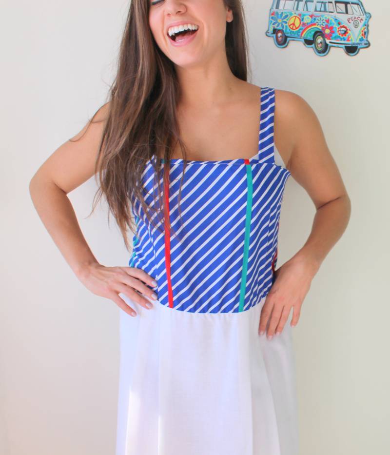 1960S Striped Mod Sommerkleid Ärmelloses Tageskleid | L-xl von retroandme