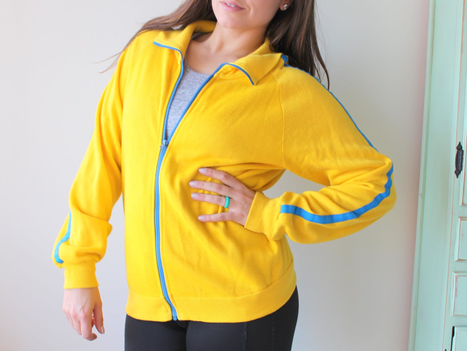 1970S Gelbe Zip-Up Trainingsjacke Unisex Retro Sportkleidung von retroandme