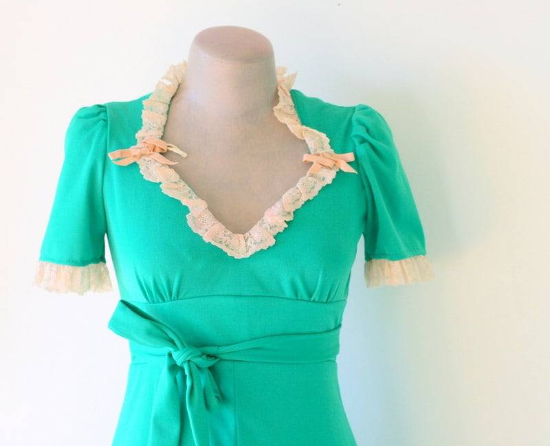 1970Er Jahre Grünes Spitzenkleid, Small, Mod Boho Style von retroandme
