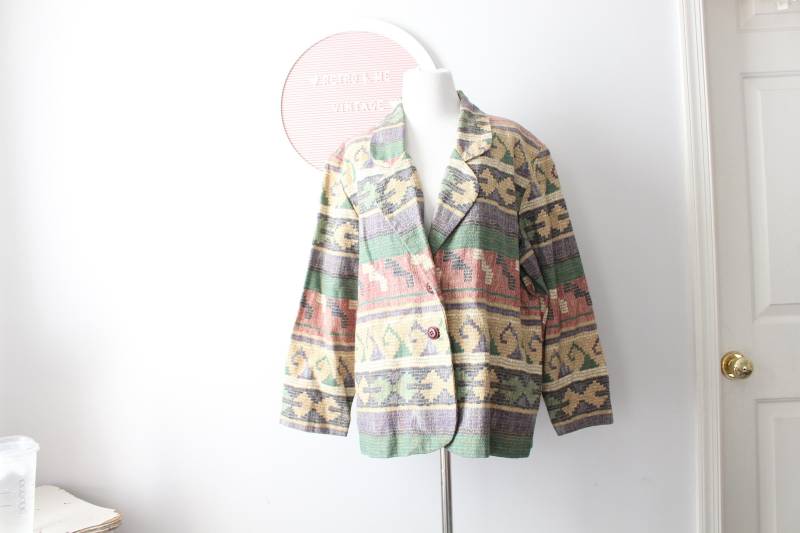 1980Er Aztec Jacke.... Große. Xlarge. Unisex. Dapper. Teppich. Hipster. Designer. Rad. 80Er Jahre Kleidung. Hippie. Kostüm. Jahre. 1990Er Grün. Tan von retroandme