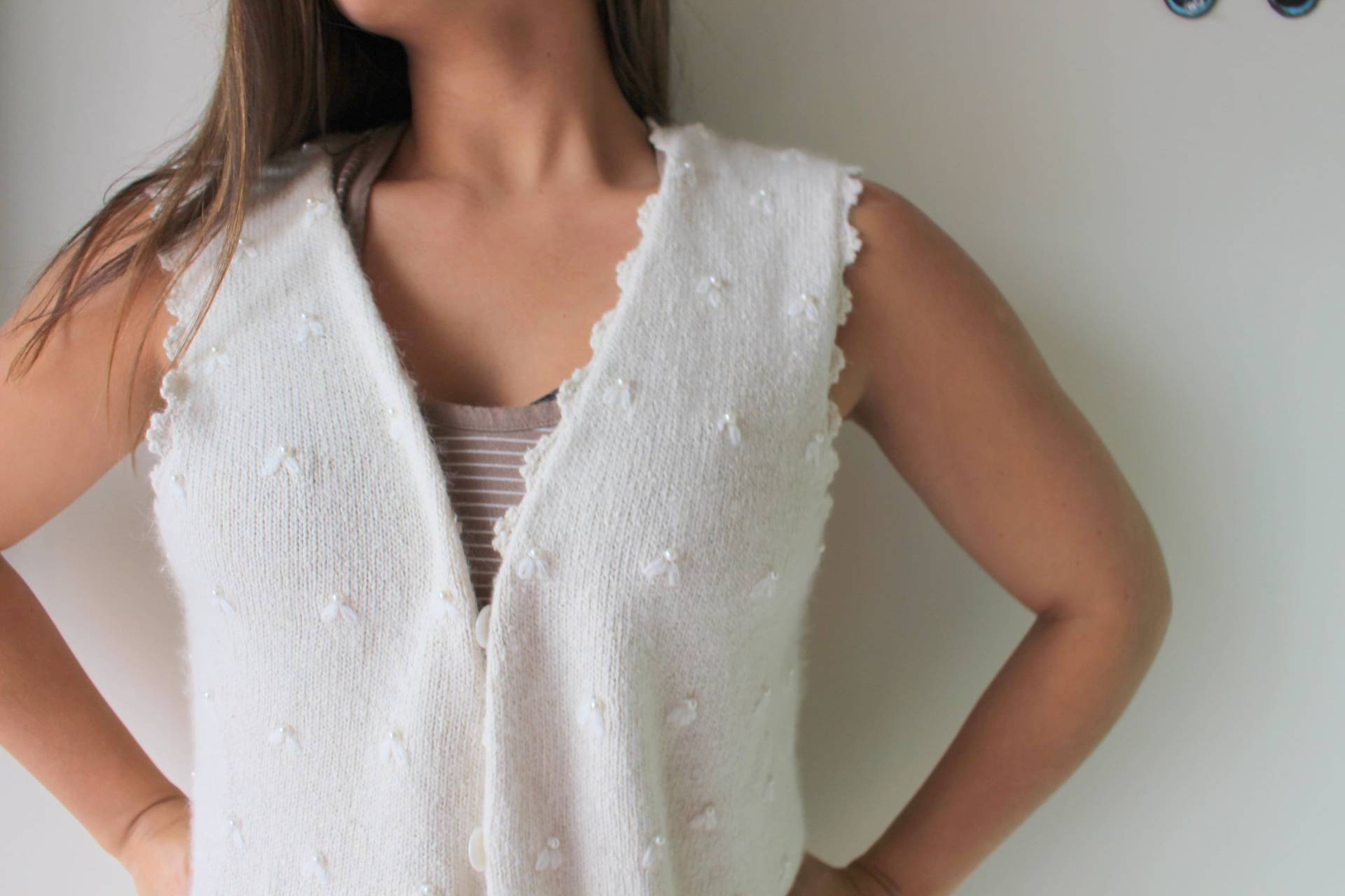 1980Er Jahre Angora Blend Pulli-Weste Kitsch Hochzeit Boho Style 1980Er Jahre Angora Blend Pulli-Weste Kitsch Hochzeit Boho Style von retroandme