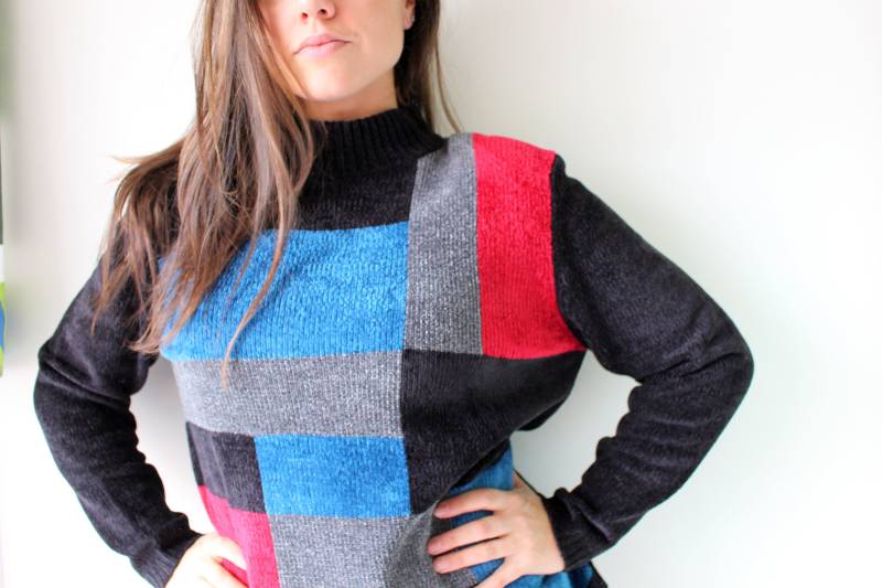 1980Er Jahre Color Block Acryl-Pullover, Kleine Damen von retroandme