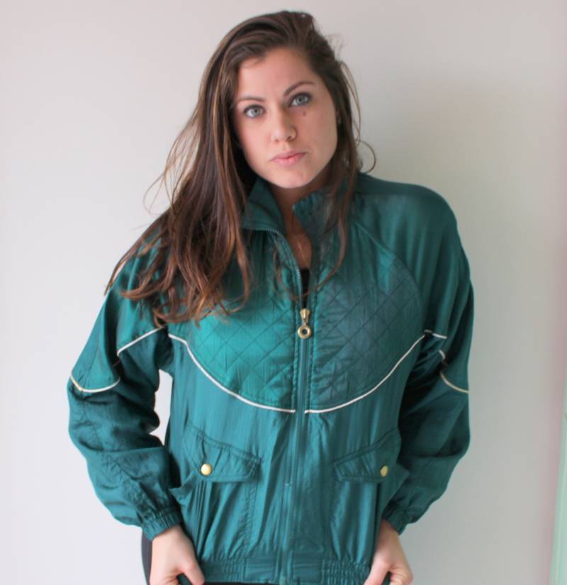 1980S Swishy Nylon Jacke, M/L, Grüne Retro Sportkleidung von retroandme