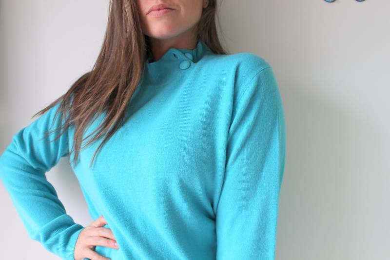 1980Er Jahre Himmelblauer Strickpullover Retro Acryl Top von retroandme