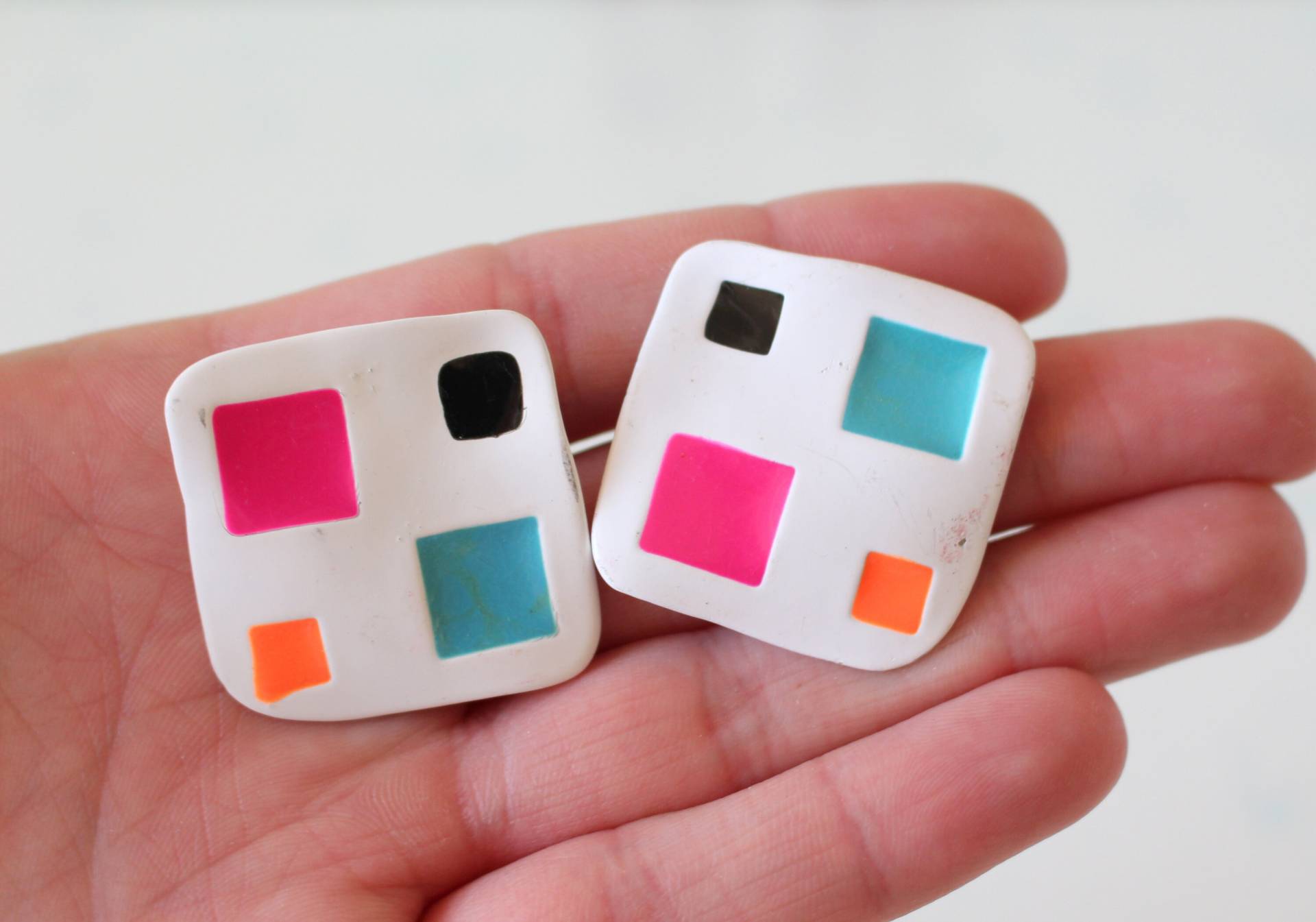 1980Er Jahre Mod Ohrstecker Retro Color Block Modeschmuck von retroandme