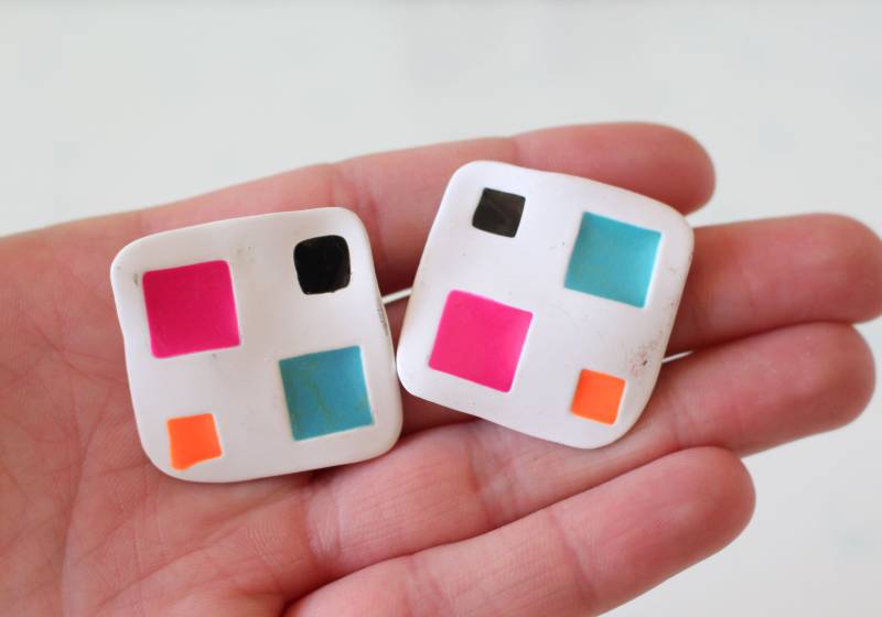 1980Er Jahre Mod Ohrstecker Retro Color Block Modeschmuck von retroandme