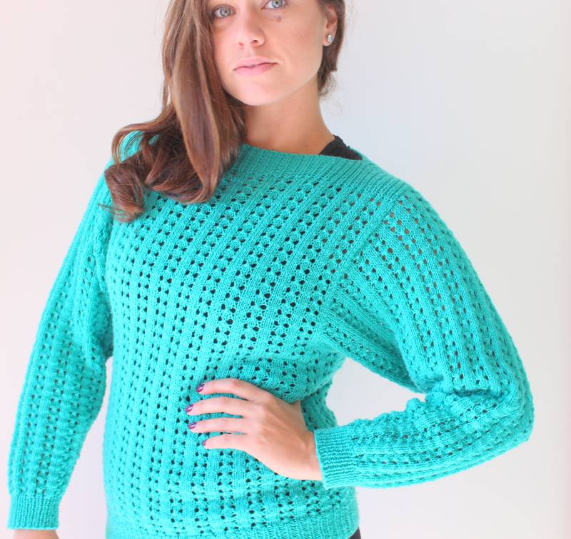 1980Er Jahre Petrol Grüner Strick Pullover - Retro Usa Made von retroandme