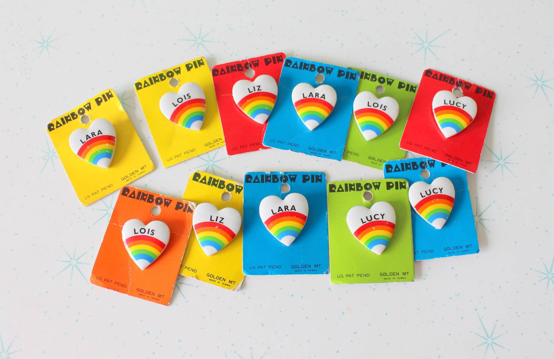 1980Er Jahre Regenbogen Name Anstecker....herz. Regenbogen Brosche. Glück. Lois. Lara. Liz. Herz Alter Lagerbestand. Rot. Gelb. L. Herzen. Blau von retroandme