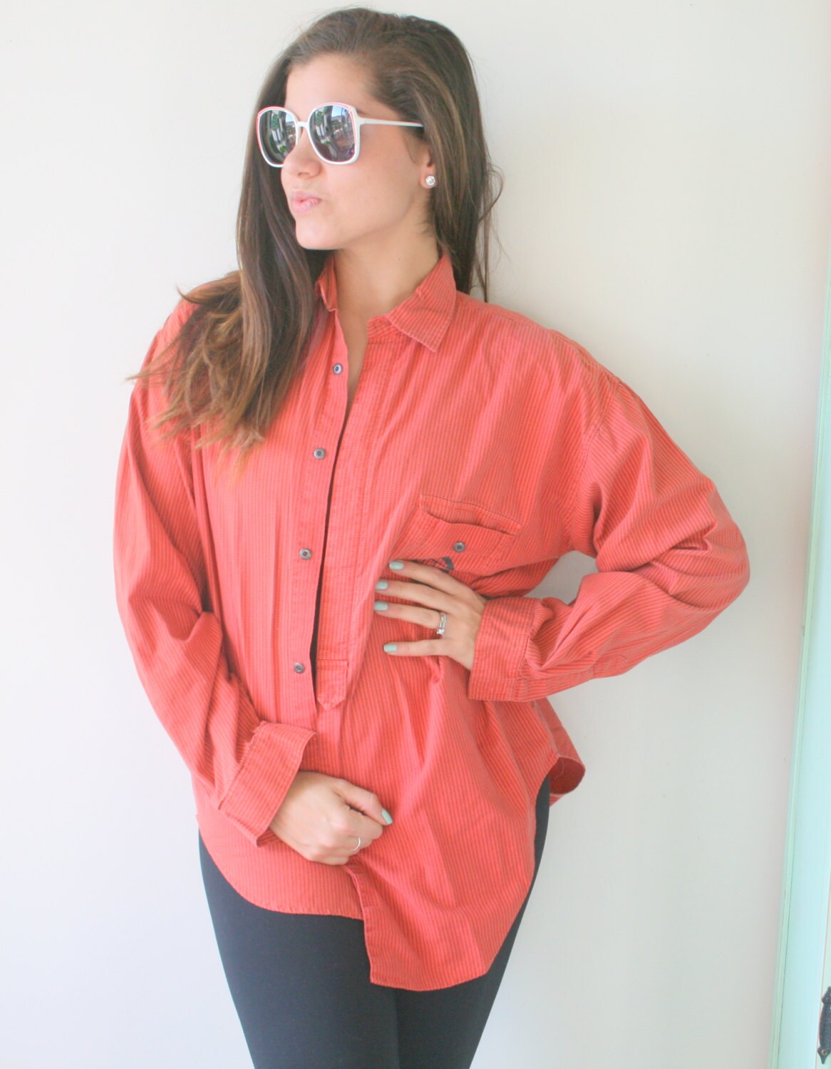 1980Er Jahre Unionbay Baumwolle Gestreiftes Hemd, Unisex Retro Button-Down von retroandme