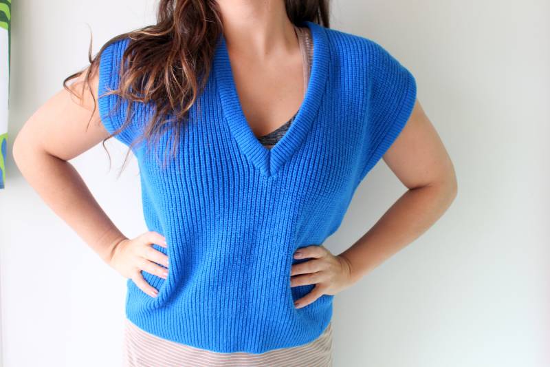 1980S Blaue Acryl-Pullover-Weste Mit V-Ausschnitt - Unisex Retro Style von retroandme