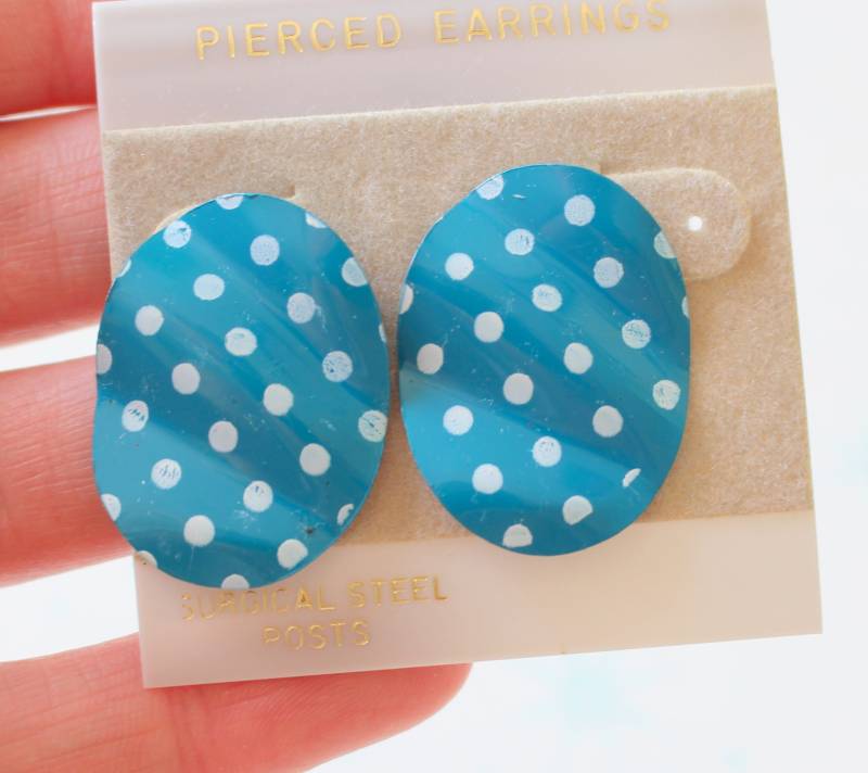 1980S Blaue Polka Dot Ohrringe, Retro Mod Ohrstecker von retroandme