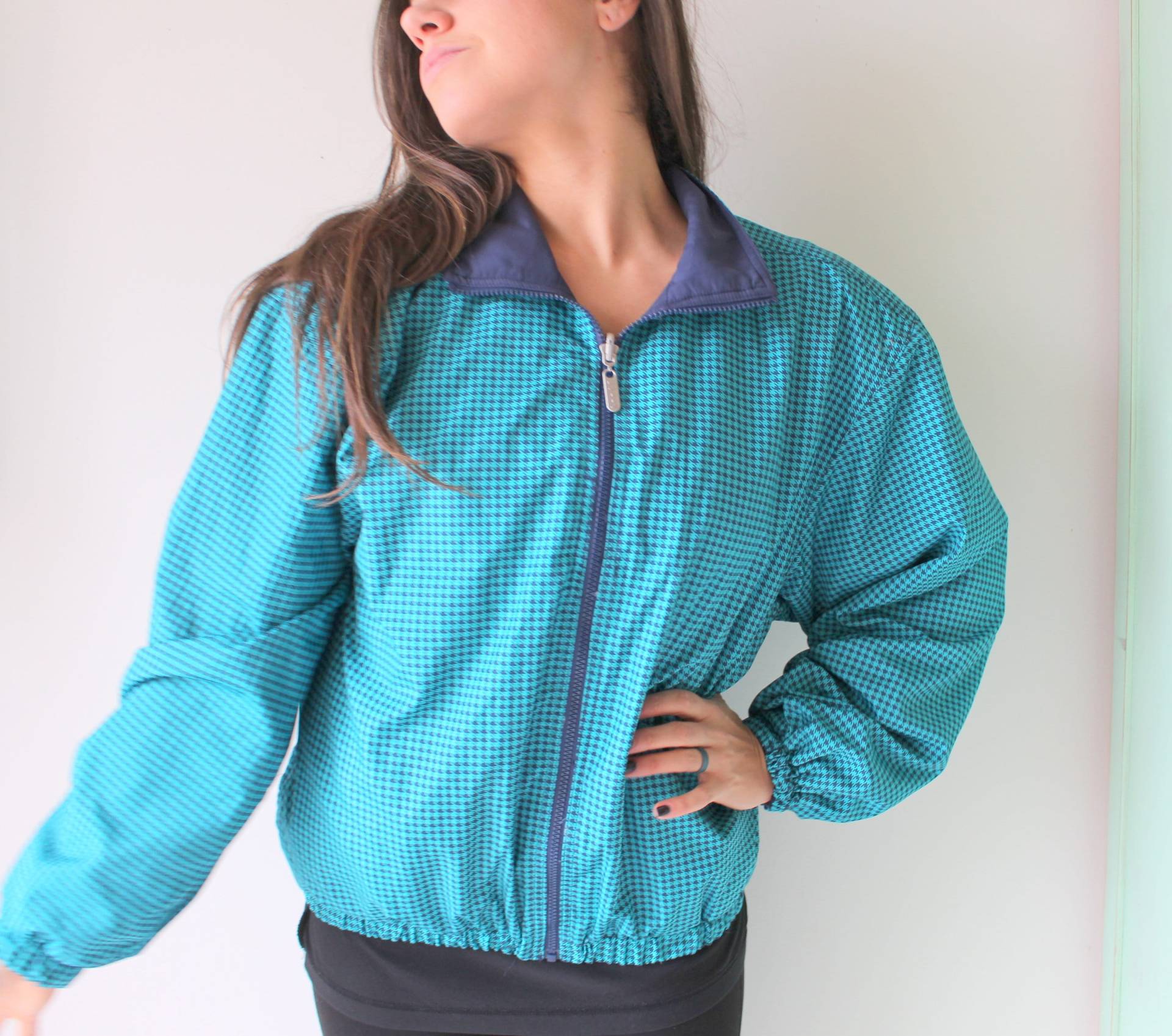 1980S Blaugrüne Jacke Retro Silver Threads Brand | Größe Medium von retroandme