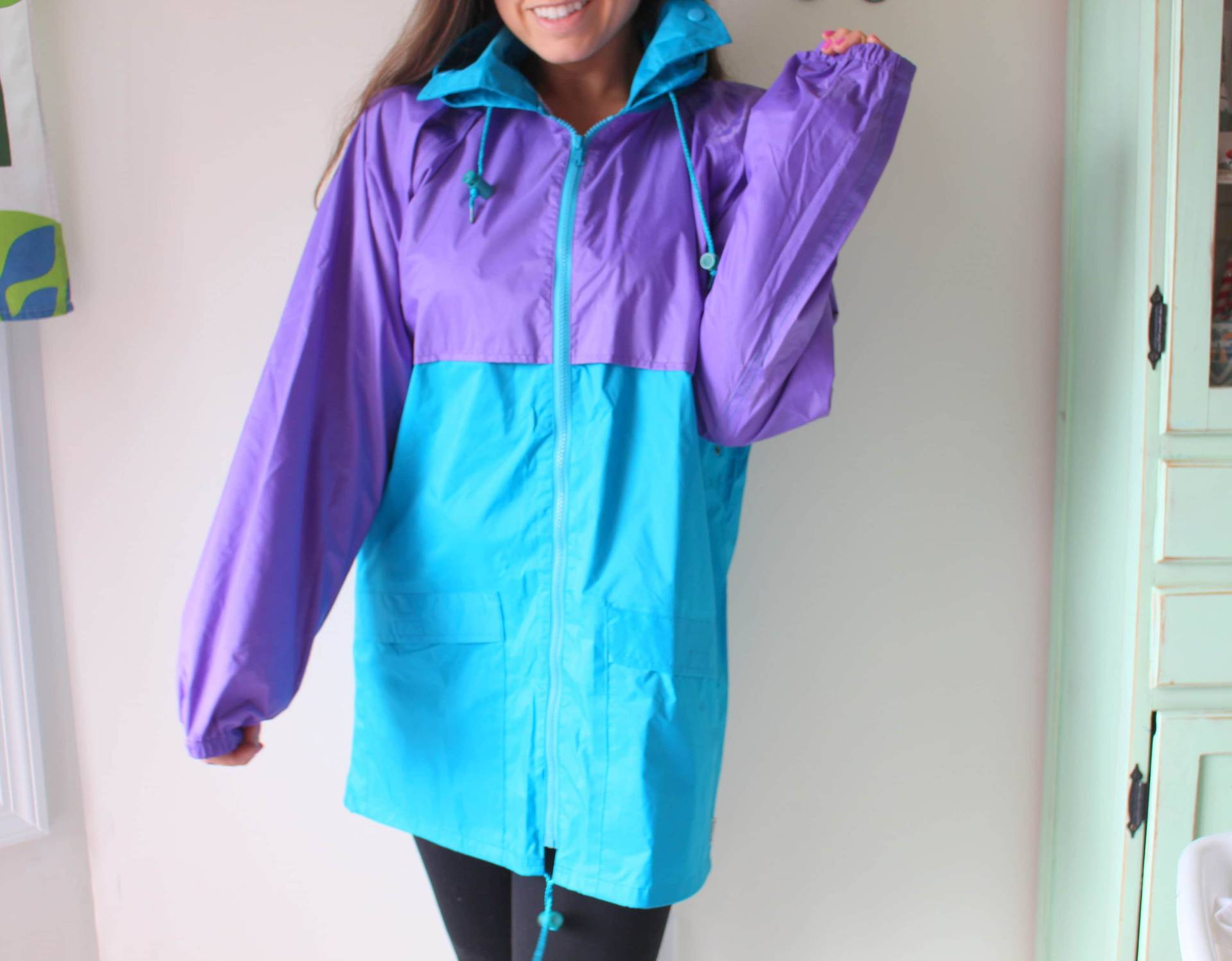1980S Color Block Nylon Regenjacke, Retro Swishy Style von retroandme
