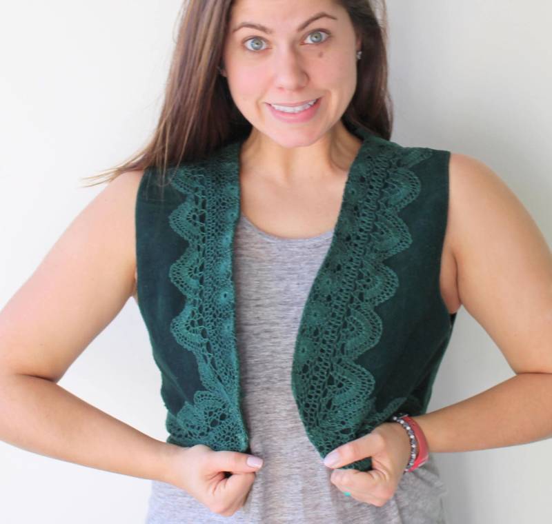 1980S Grüne Lederweste Mona Mode Spitzenborte, Größe S von retroandme