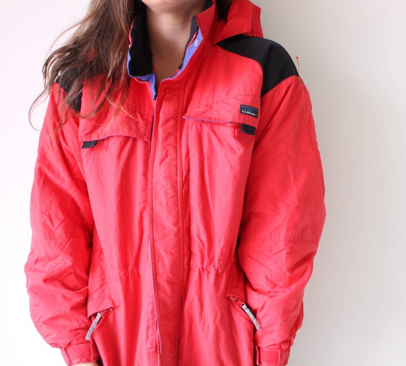 1980S Ll Bean Rote Nylon-Jacke Retro Unisex Snowboard-Regenjacke | Größe Small von retroandme