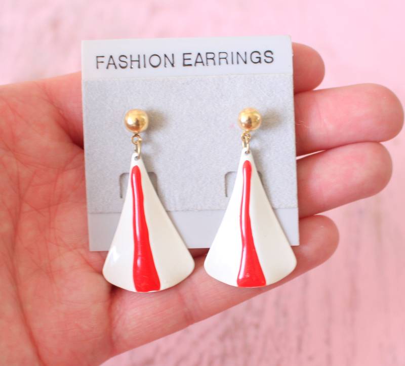 1980S Ohrringe Rot-Weiß Gestreift Vintage Modeschmuck von retroandme