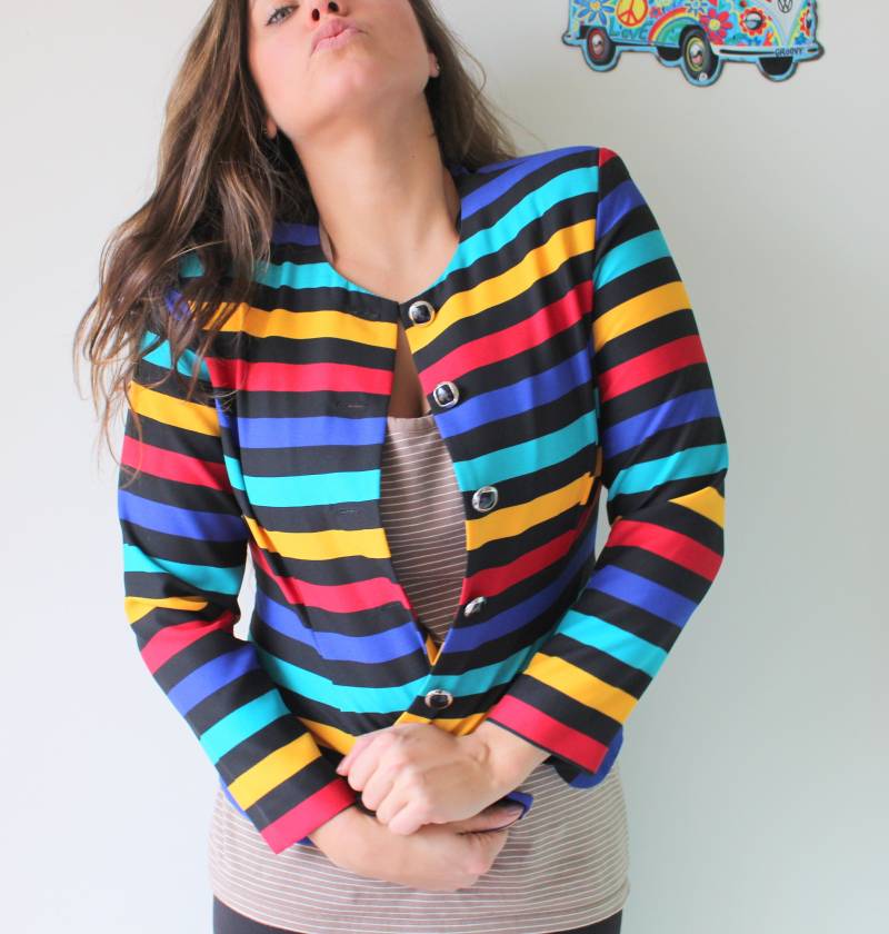 1980S Regenbogen Streifen-Jacke Funky Retro Blazer | Größe Small/Medium von retroandme