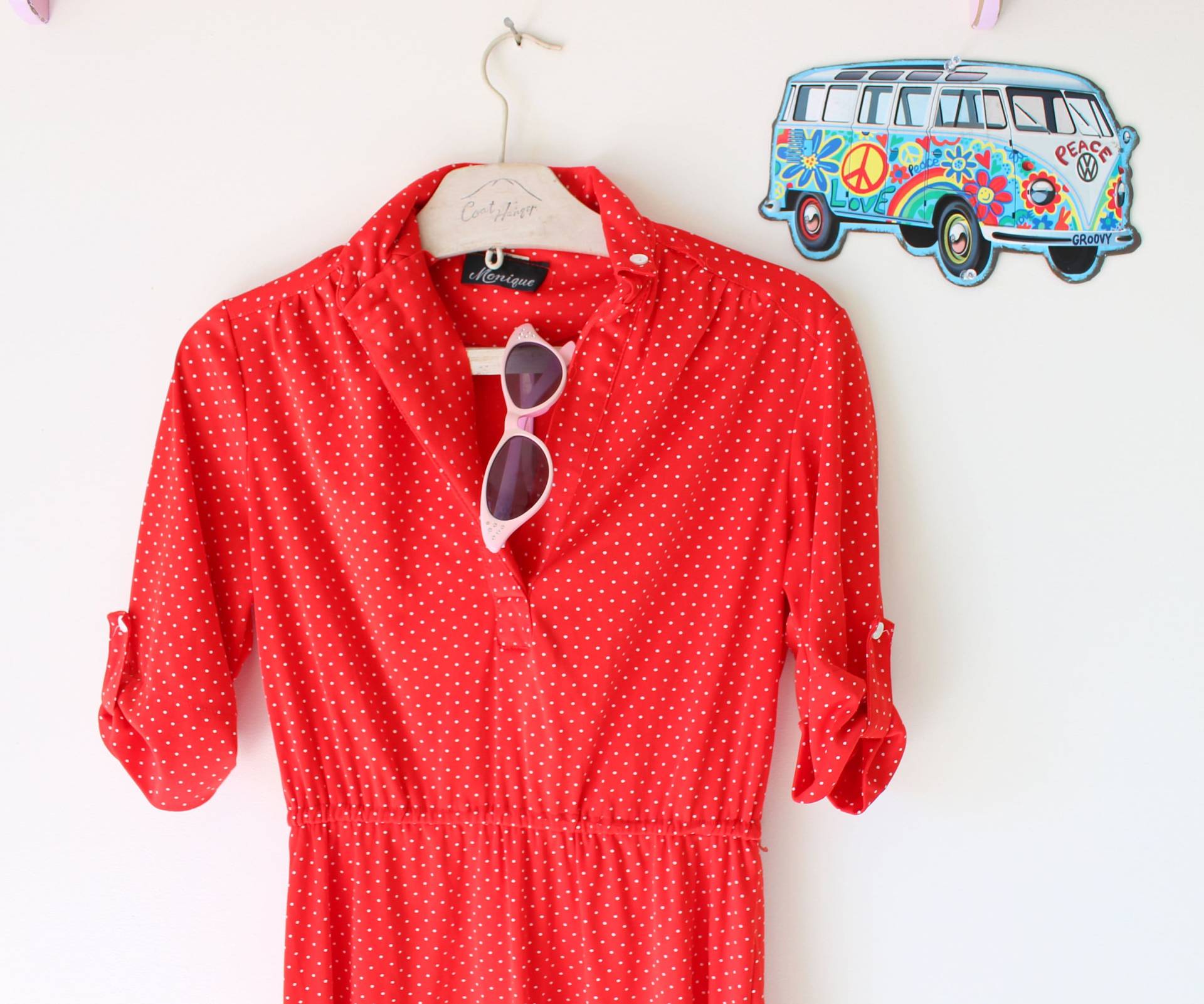 1980S Rotes Polka Dot Kleid Retro Mod Style | S-M 1980S Rotes Polka Dot Kleid Retro Mod Style | S-M von retroandme