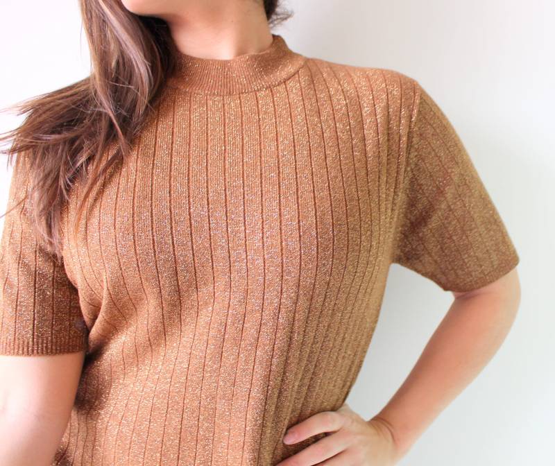 1980S Shimmer Rollkragenpullover Bronze Metallic Party Top | M/L von retroandme