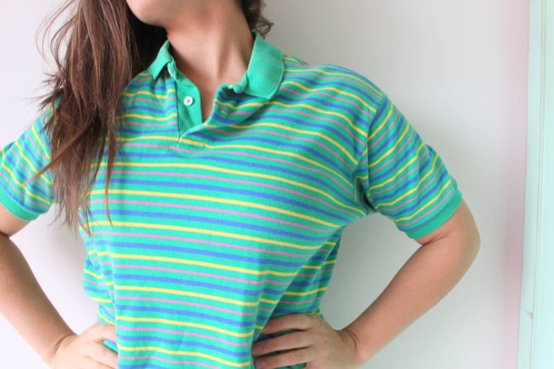 1980S Vintage Gestreiftes Poloshirt - Xl Retro Preppy Style von retroandme