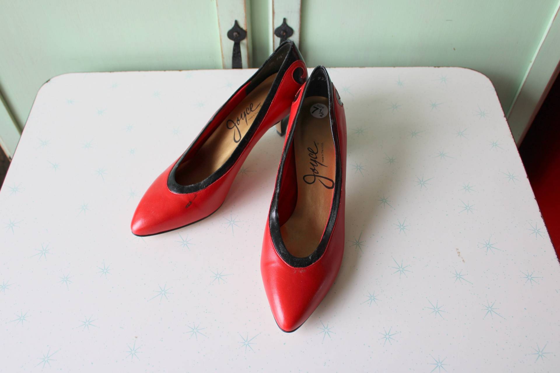 1980S Vintage Rocker Rot Schwarz Vogue Heels...größe 7.5 Damen...pumps. Schuhe. 80Er Jahre Hollywood. Bezaubern. Rote Absätze. Modell Designer von retroandme