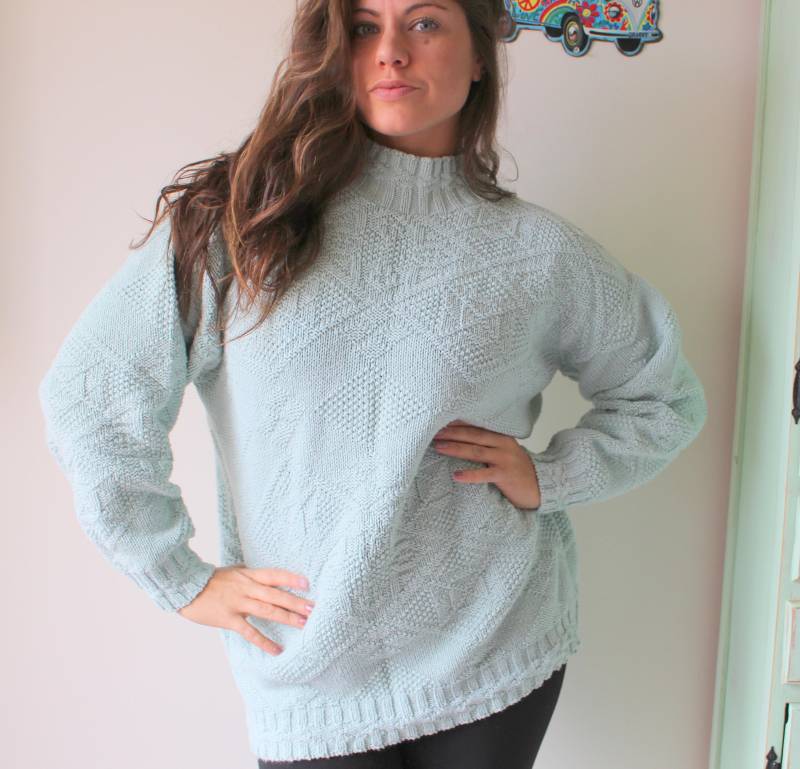 1990Er Jahre Strickpullover Mintgrün Usa Made, Damen Large von retroandme
