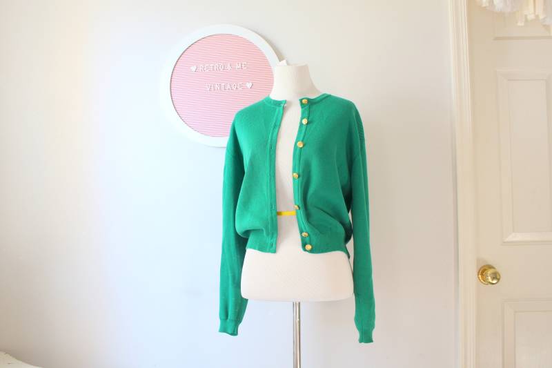 1990S Kelly Green Cardigan Sweatergröße S..bunt. Hell. Retro. Unisex. 1980Er Jahre Pullover. Rad. Grün. Hüfttasche. Maritim von retroandme