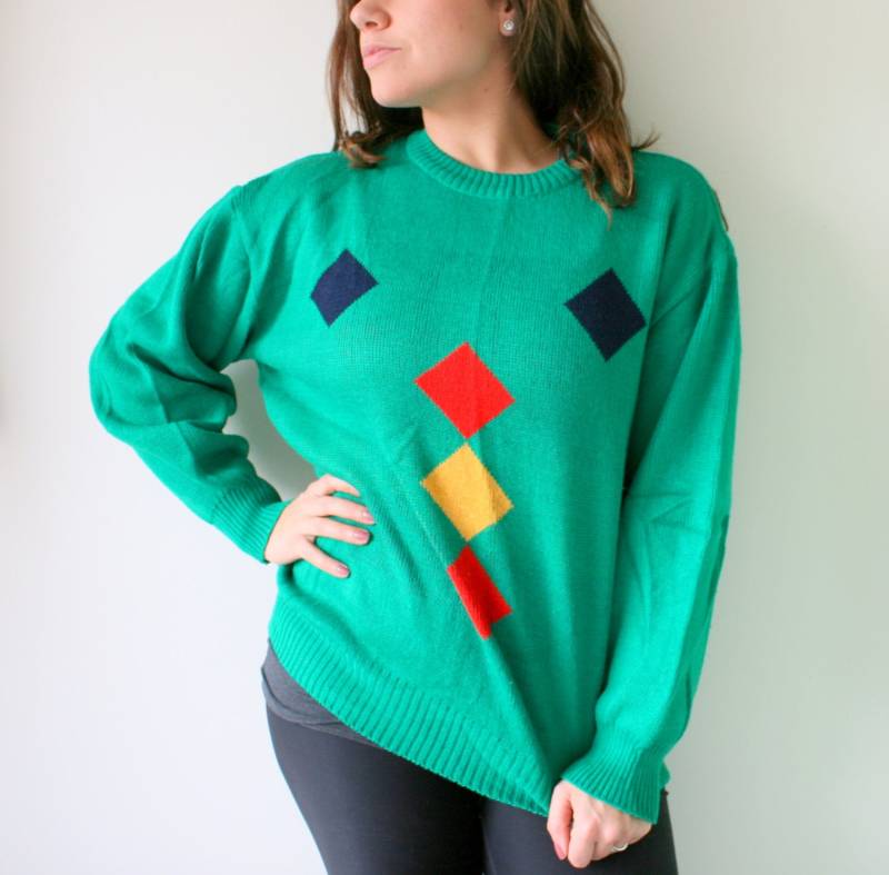 1990S Vintage Acryl-Pullover Bunter Retro-Pullover | Größe L von retroandme