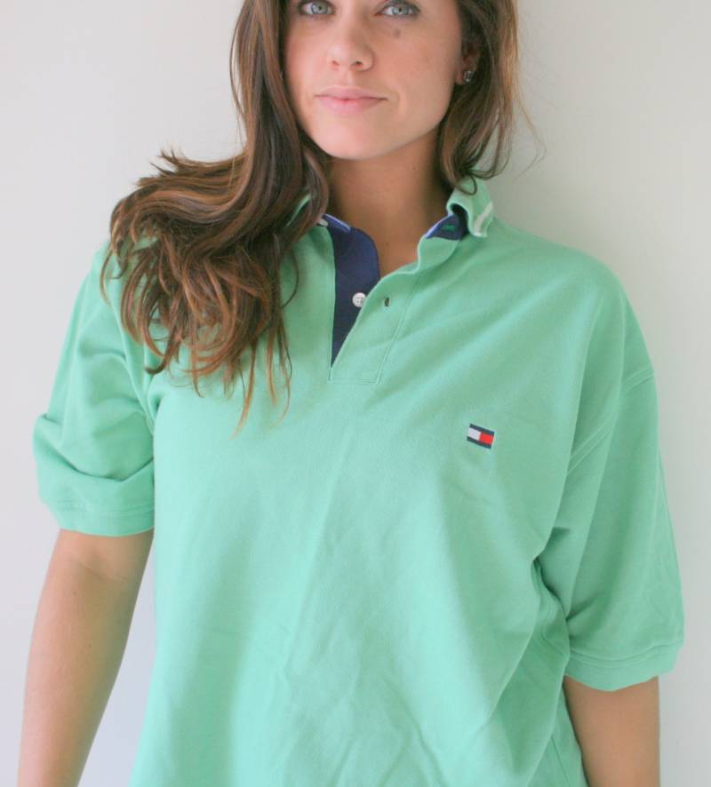 Vintage Tommy Hilfiger Grünes Polo Top , 1990Er Jahre Preppy | Mens Large von retroandme