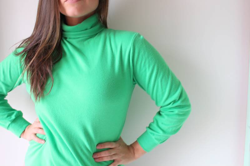 1980S Baumwolle Crop Top Mit Rollkragen in Lindgrün, Größe S/M von retroandme