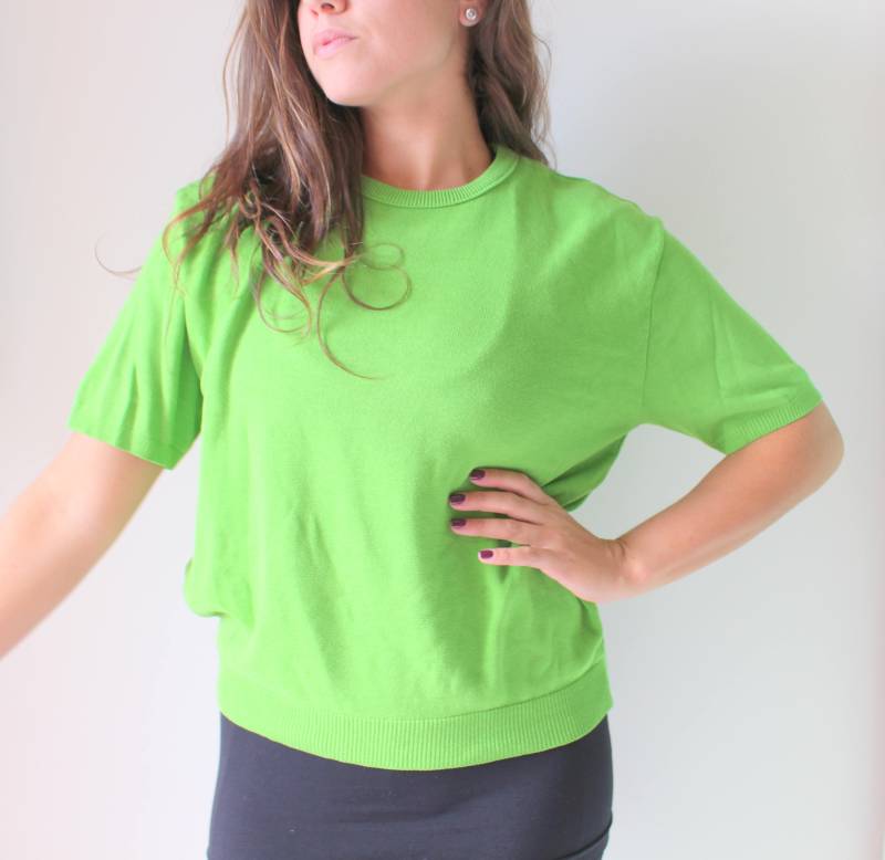 1980S Limonengrünes Crop Top, Acrylstrick | M/L von retroandme
