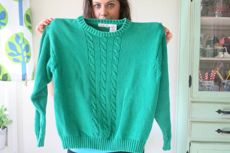 90Er Jahre Vintage Zopfmuster Pullover Strickgrün | Größe S von retroandme