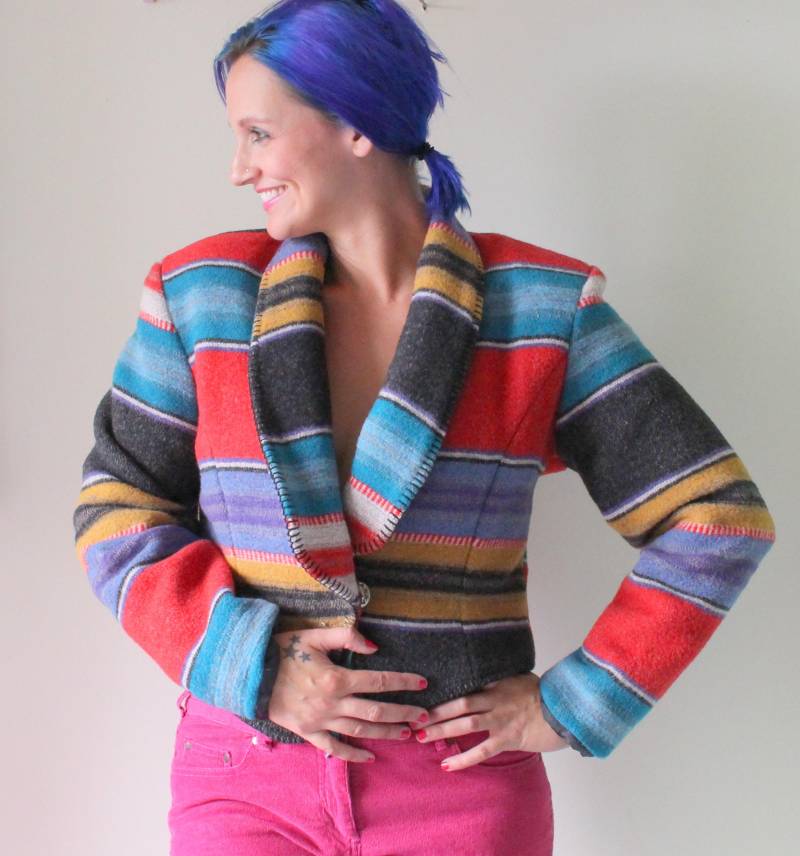 Bunt Gestrickter Hippie Mantel - One Size Retro Aztec Boho von retroandme