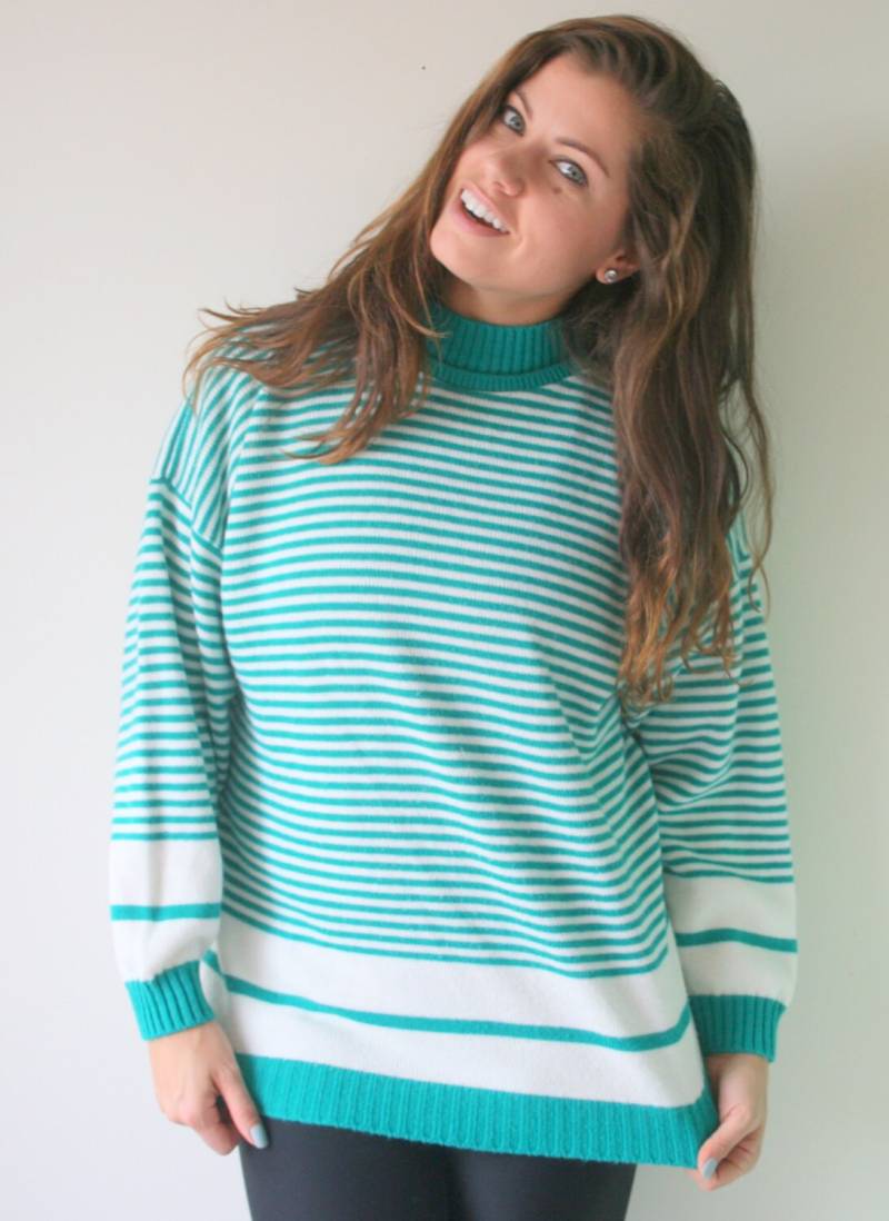 Grün Gestreifter Pullover, One Size, Made in Usa von retroandme