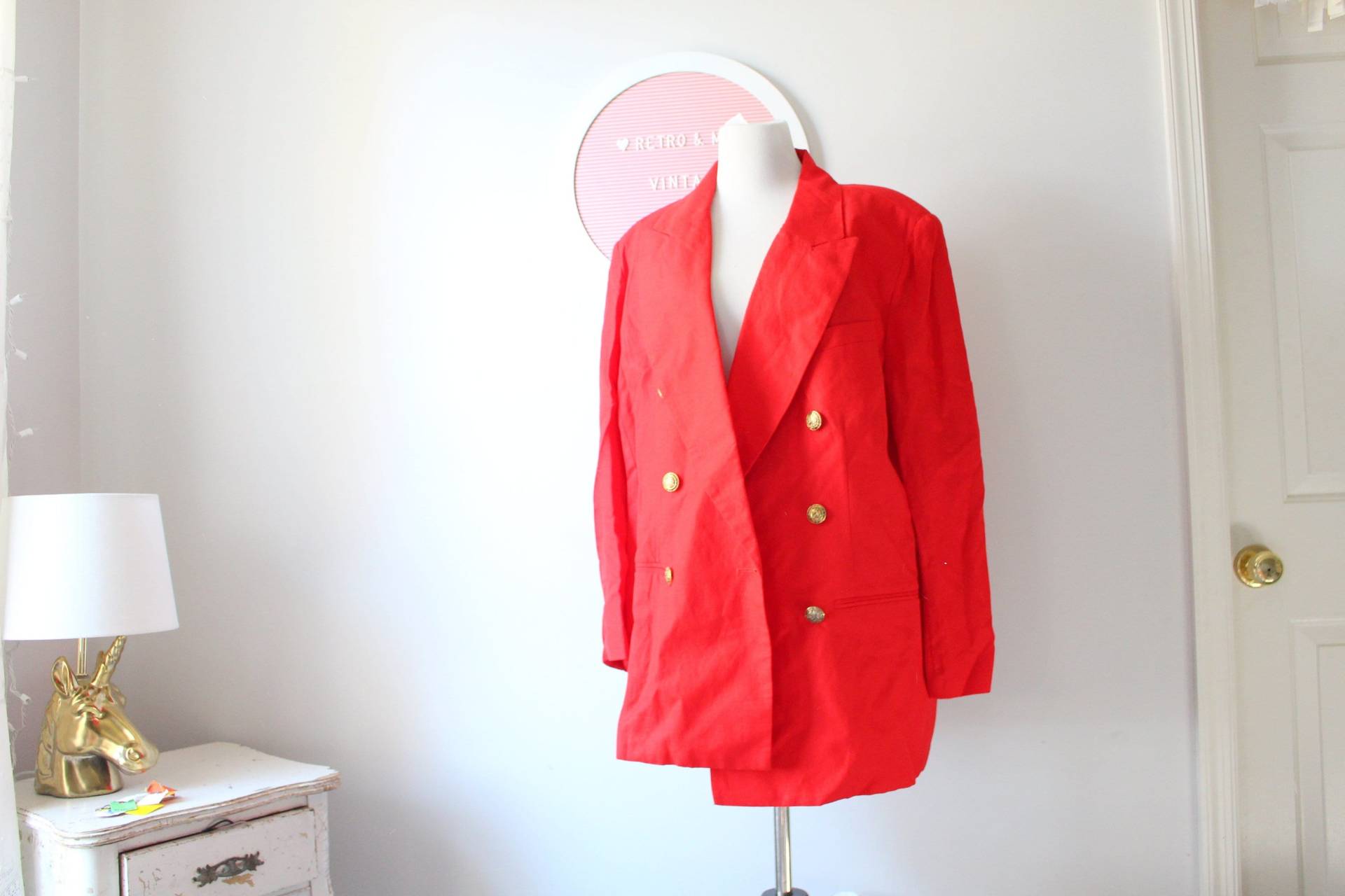 Nos Vintage Cherry Red Blazer Jacke... Größe Groß Xlarge... Baumwolle. Gogo. Solide. Urlaub. Mod. Twiggy. Retro. Womens. Verrückten. Neuer Alter von retroandme