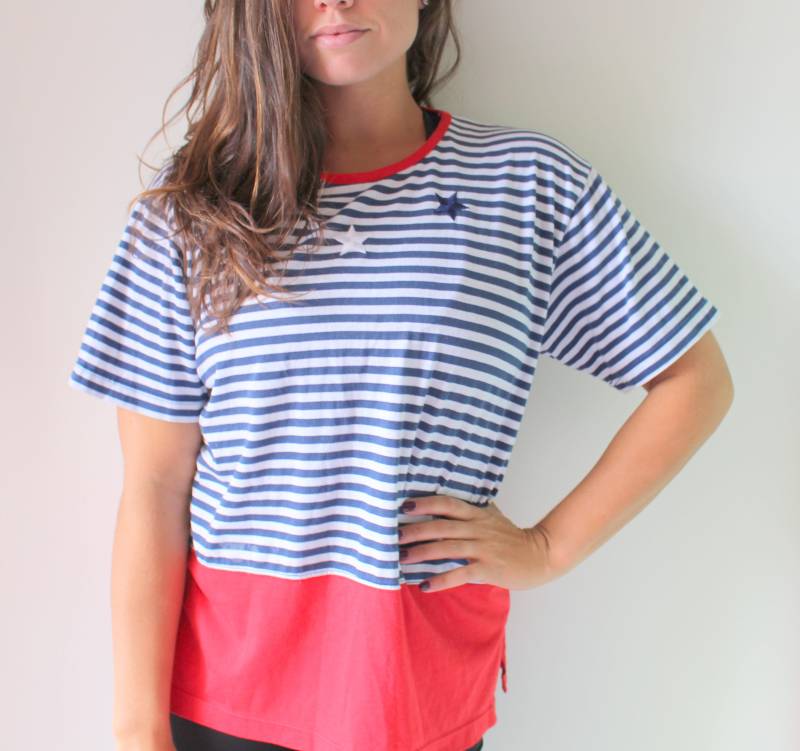 Vintage 80Er Jahre Baumwoll Top Mit Maritimen Streifen Im Sailor Girl Stil von retroandme