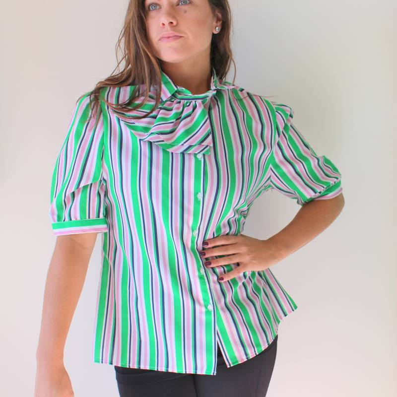 Vintage 1960S Polka Dot Bluse Grün & Pink Mod Top von retroandme