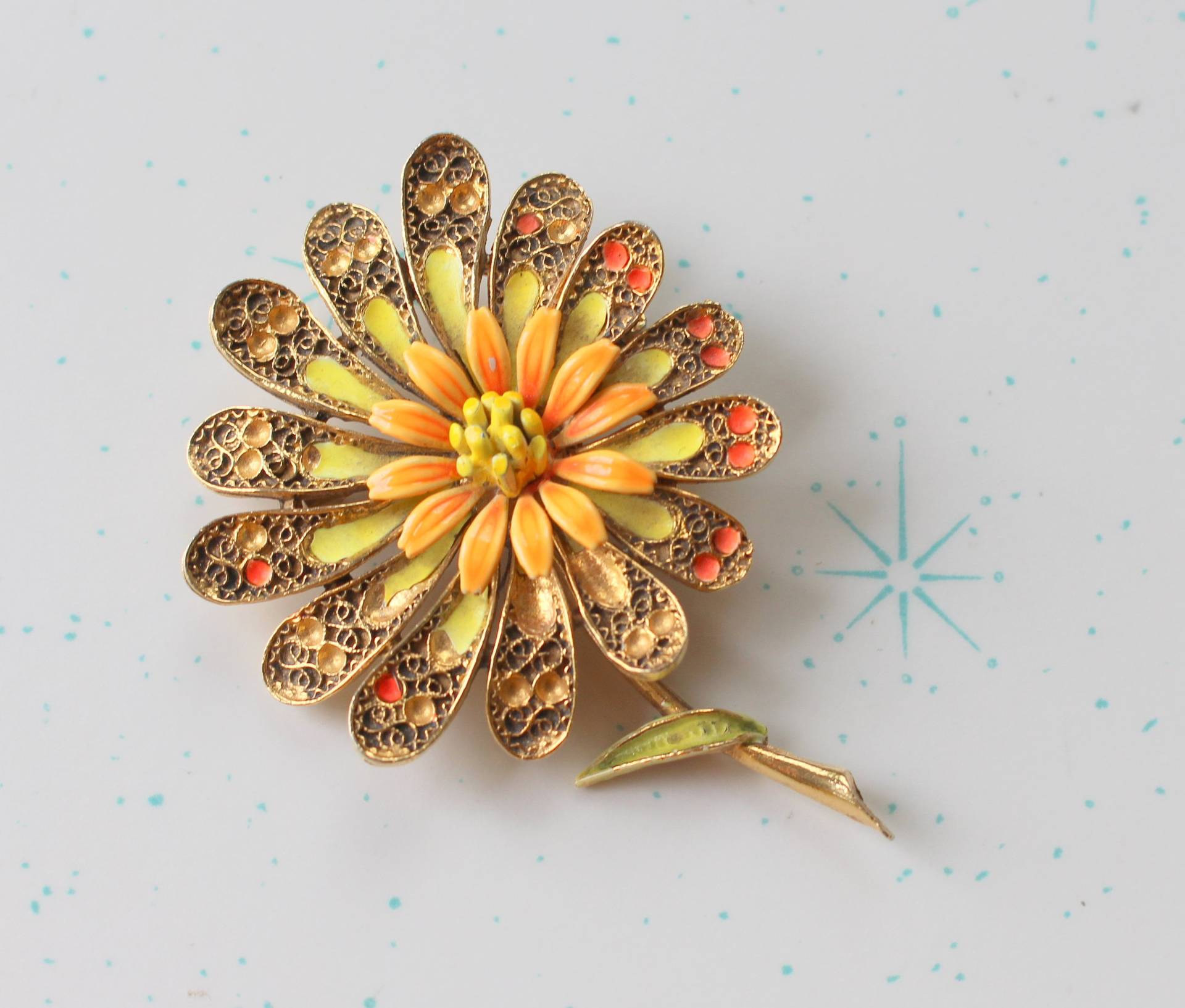 Vintage 1970Er Jahre Blüten Brosche Atomic Glam Modeschmuck von retroandme