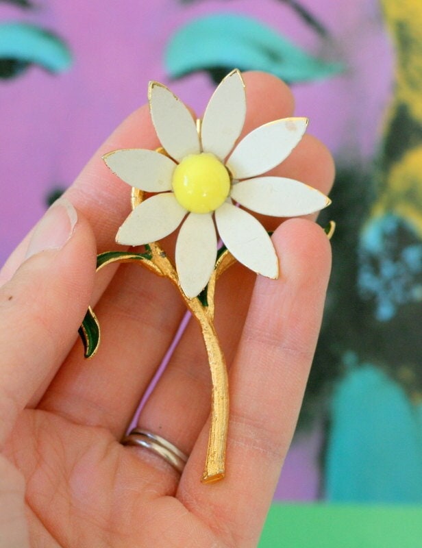 Vintage 1970Er Jahre Daisy Brosche Aus Emaille Retro Anstecknadel von retroandme