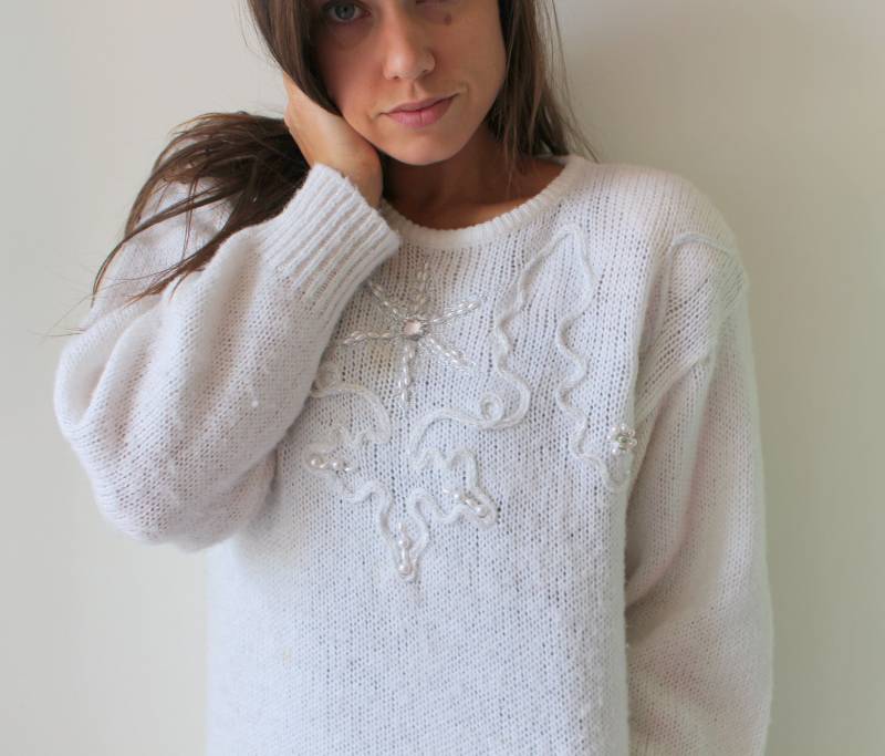 Vintage 1980S Perlen Rollkragenpullover Glam Retro Strick Vintage 1980S Perlen Rollkragenpullover Glam Retro Strick von retroandme