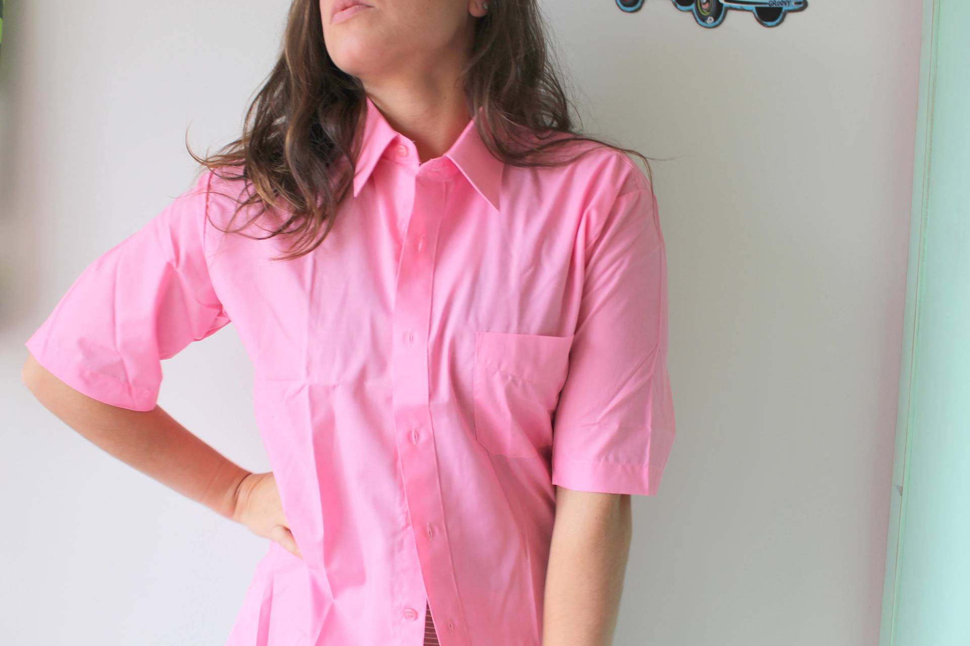 Vintage 70Er Jahre Hemd in Pink Retro Baumwollgemisch von retroandme