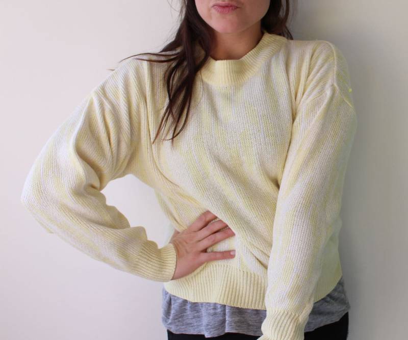 Vintage 80Er Jahre Pastell Gelber Slouchy Strick Pullover - Damen Large von retroandme